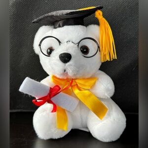 Mai-toi Graduate School Congratulations Plush Bear with White Diploma andglasses